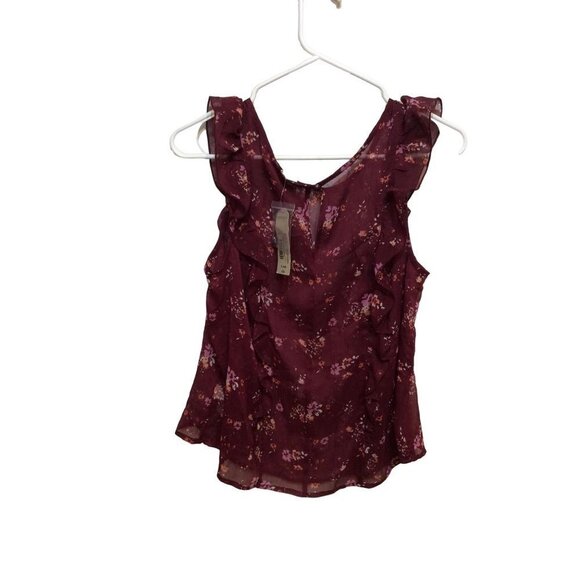 Arizona Jeans Women Sheer Floral Top Size XL Burgandy Polyester sku11 - Picture 2 of 5